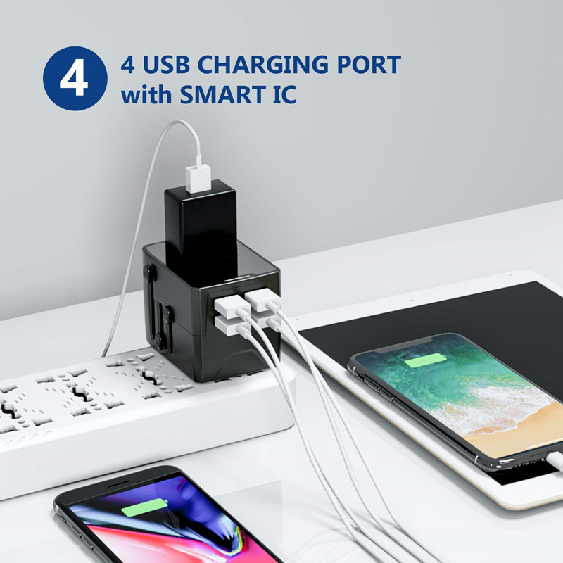RRTRAVEL Power Plug Adapter - International Travel - 4 USB Ports dla 150+ Kraje - 220 Volt Adapter - Travel Adapter Type C Type A Type G I UK EU European (4 USB Travel Adapter)